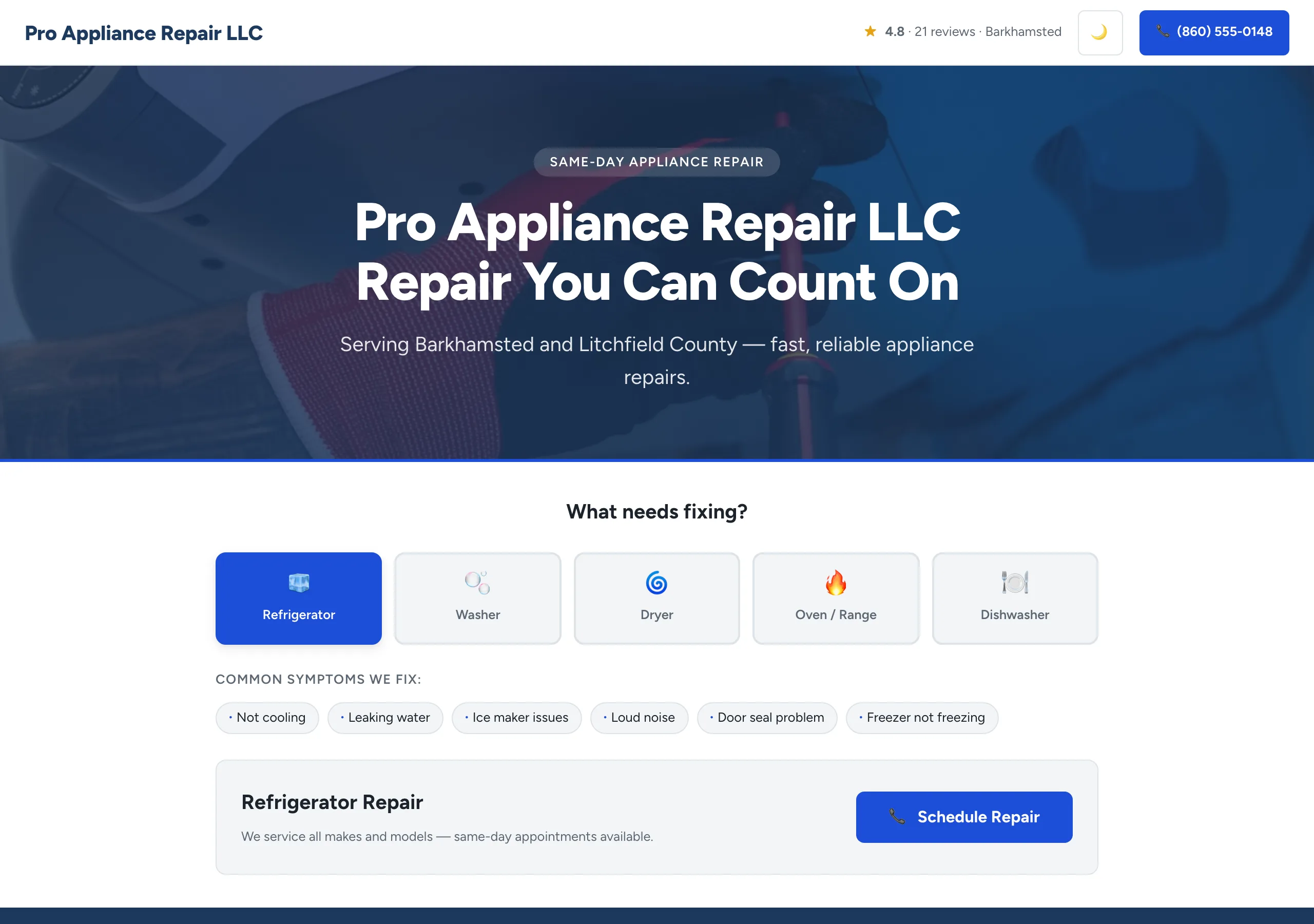Signature website design for Appliance Repair