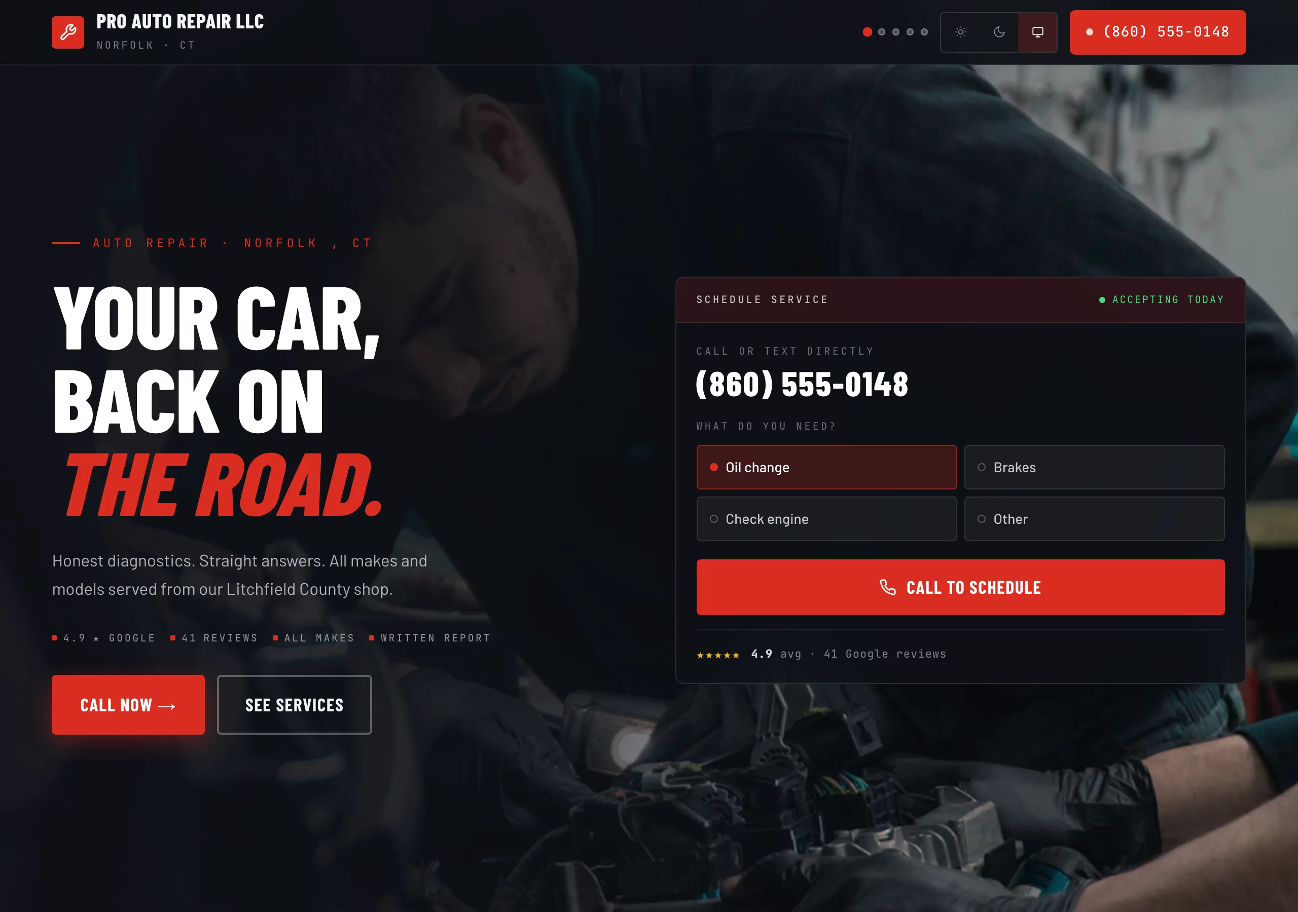 Auto repair shop website design from the AV Boost gallery — Classic series
