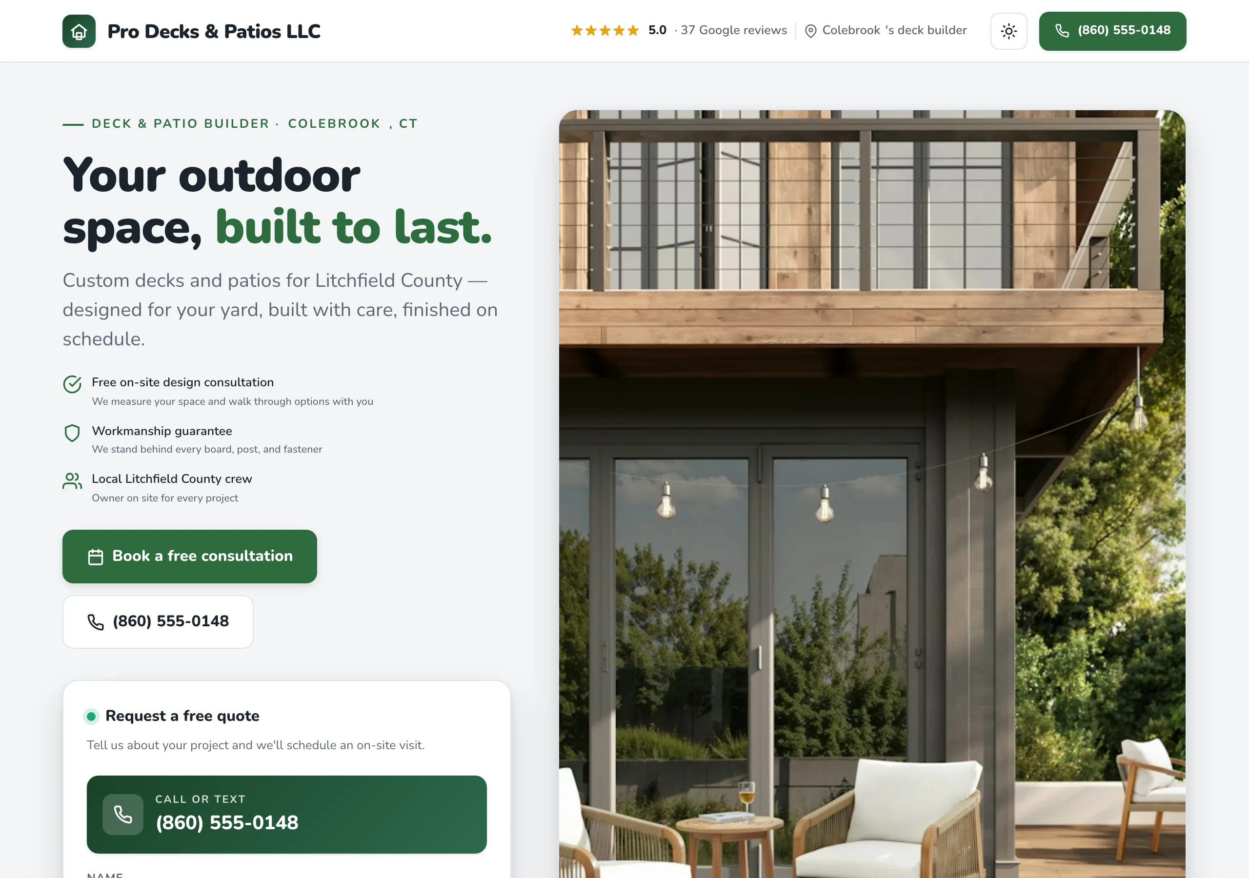 Signature website design for Decks & Patios