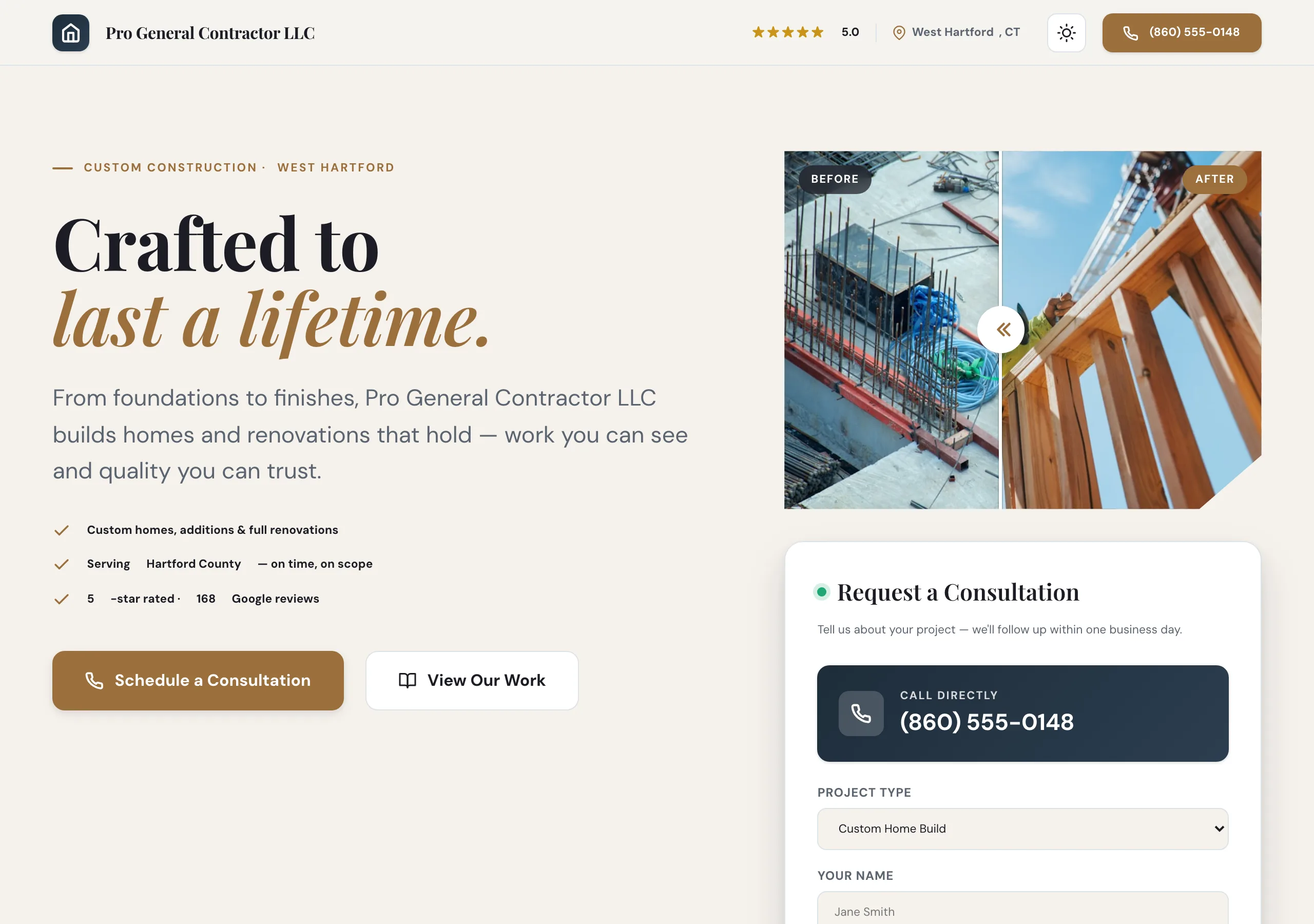 Signature website design for General Contractor
