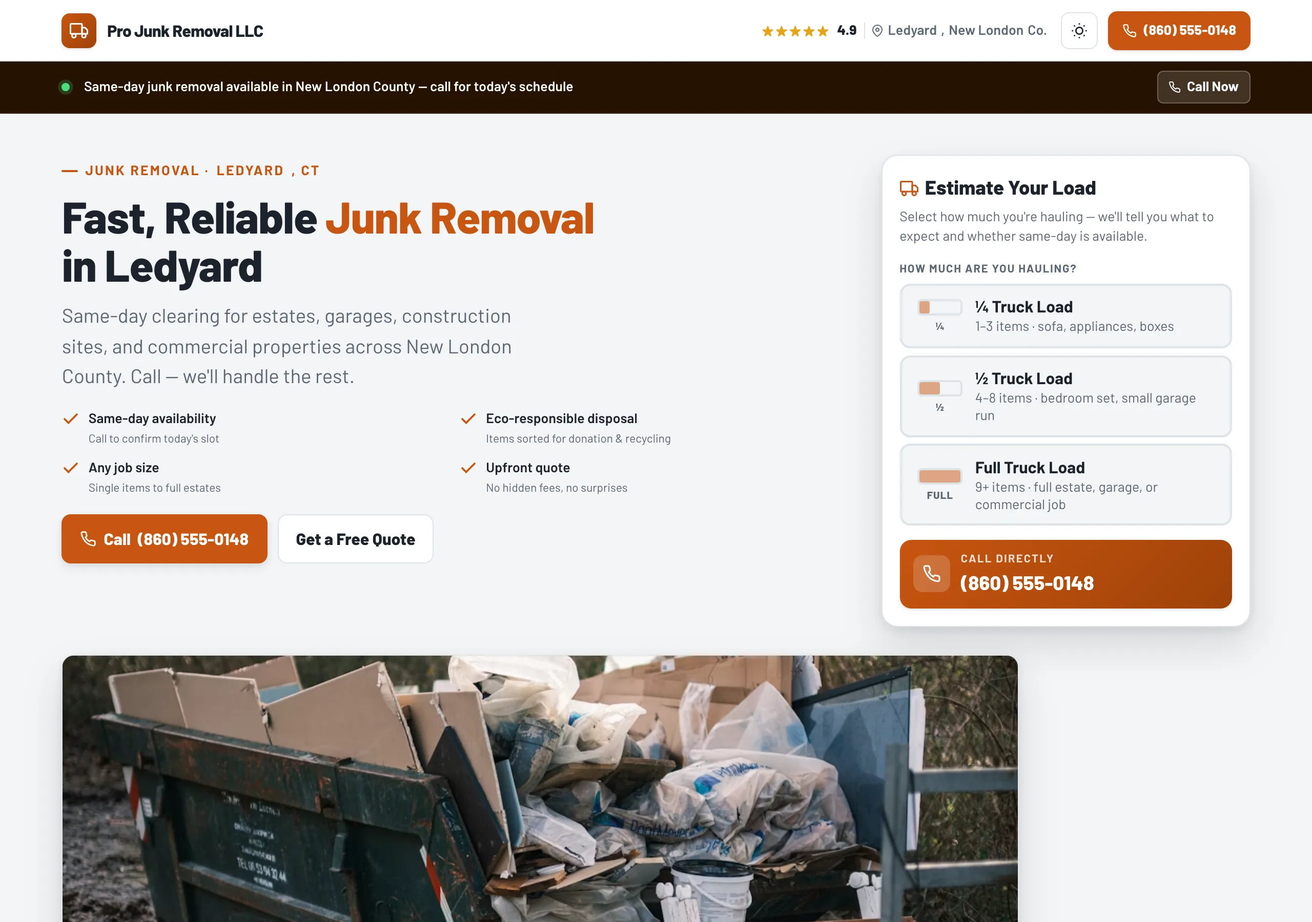 Signature website design for Junk Removal