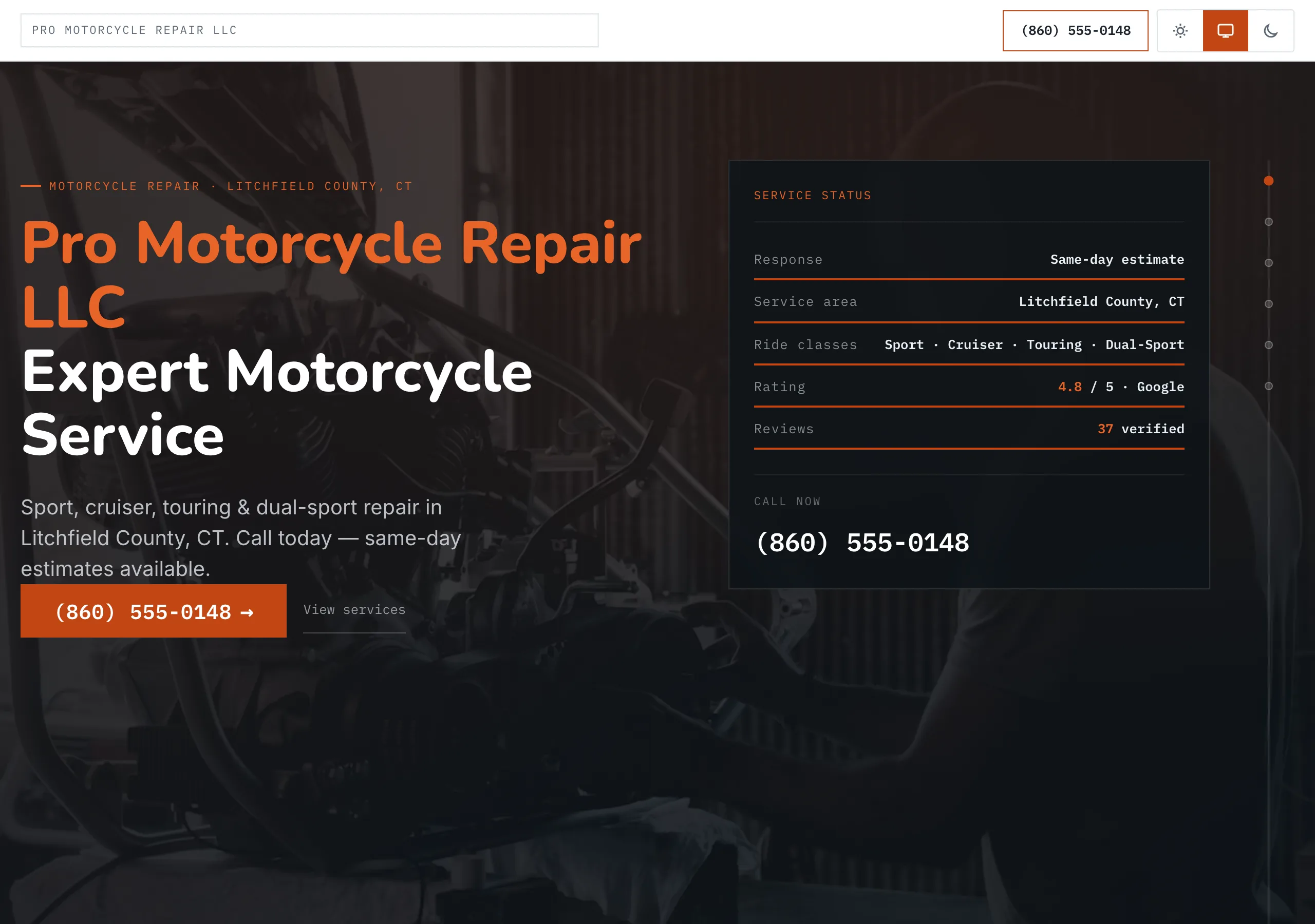 Signature website design for Motorcycle Repair