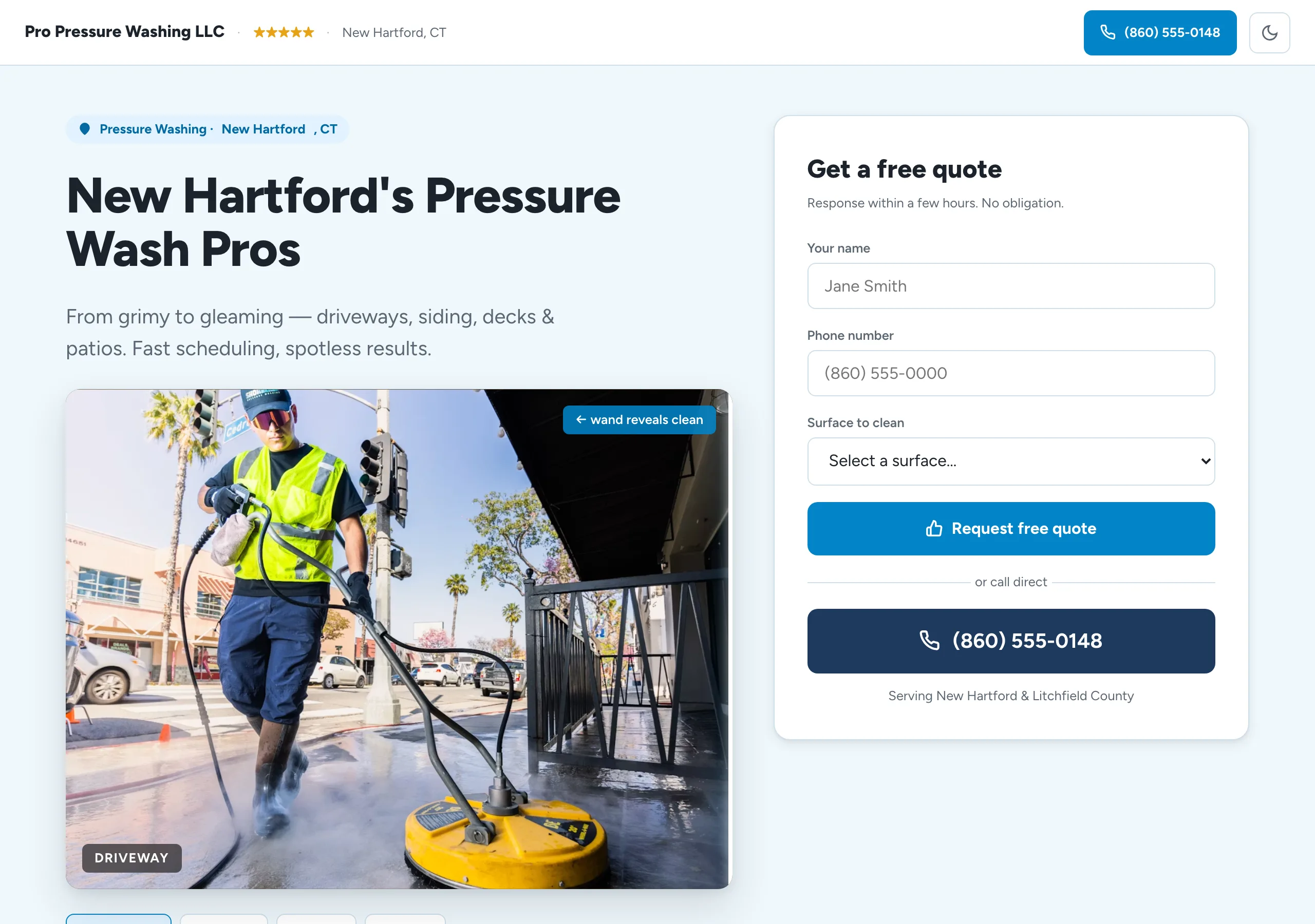 Signature website design for Pressure Washing