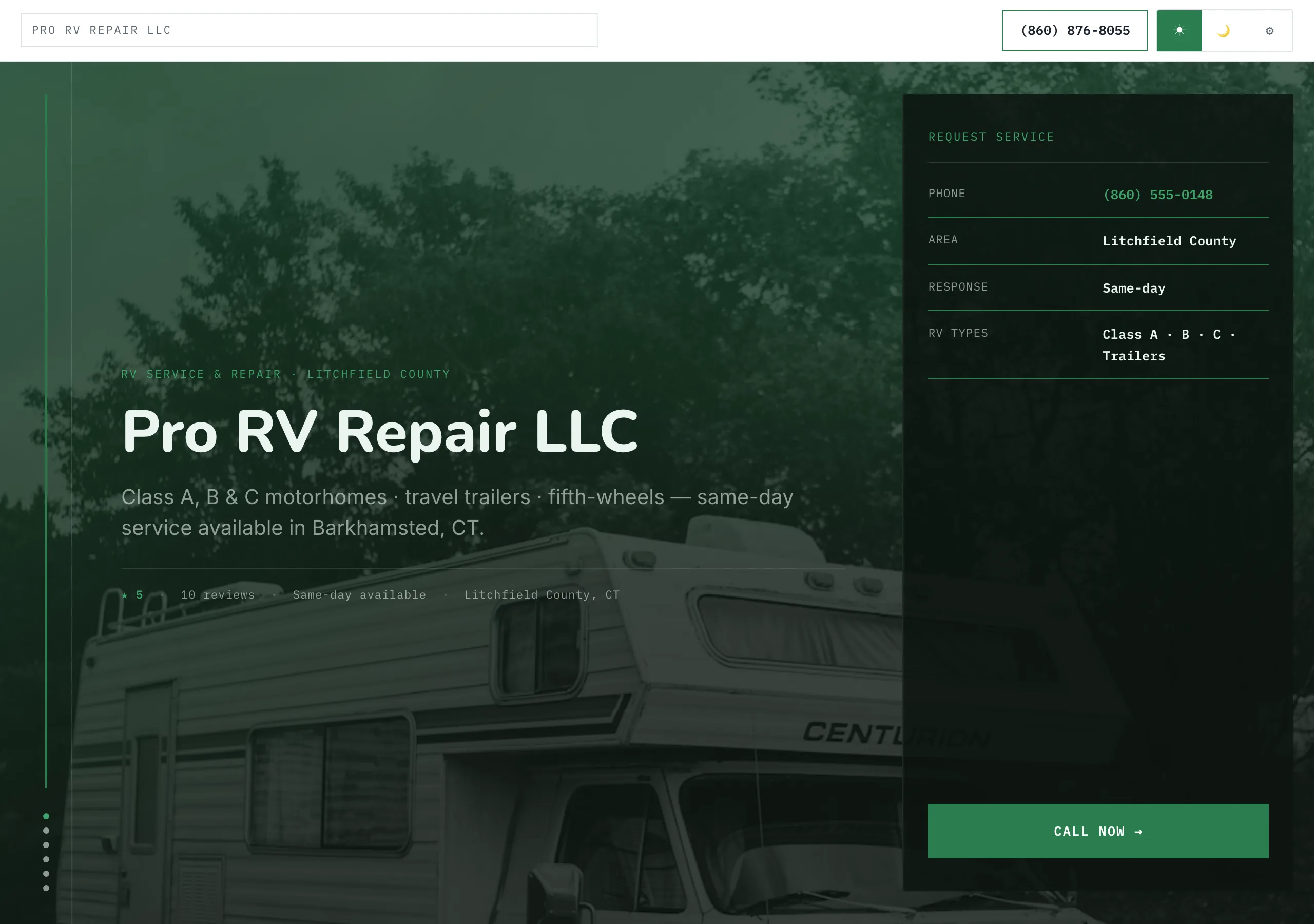 Signature website design for RV Repair